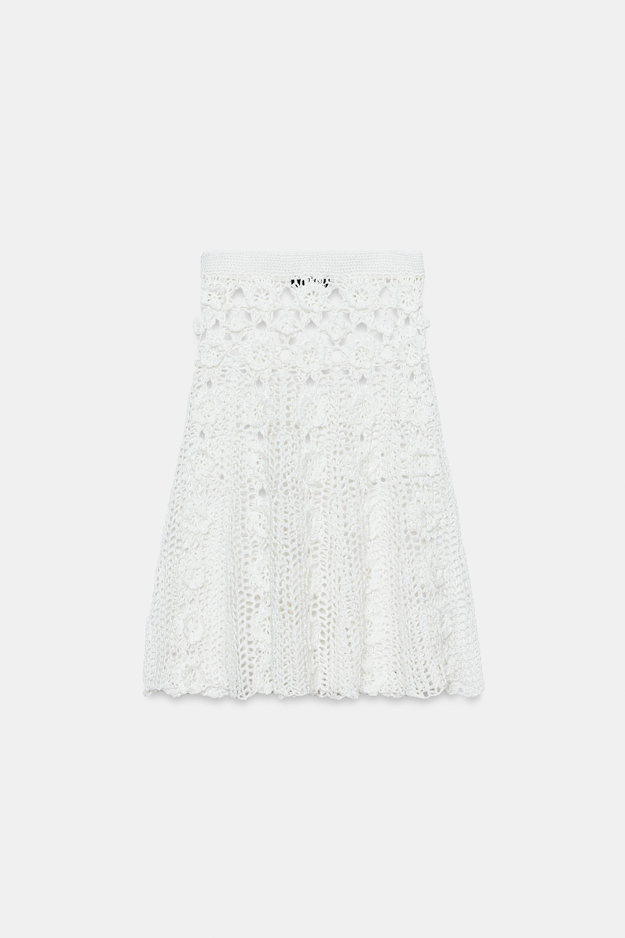 CROCHET FLORAL KNIT MIDI SKIRT | Zara US