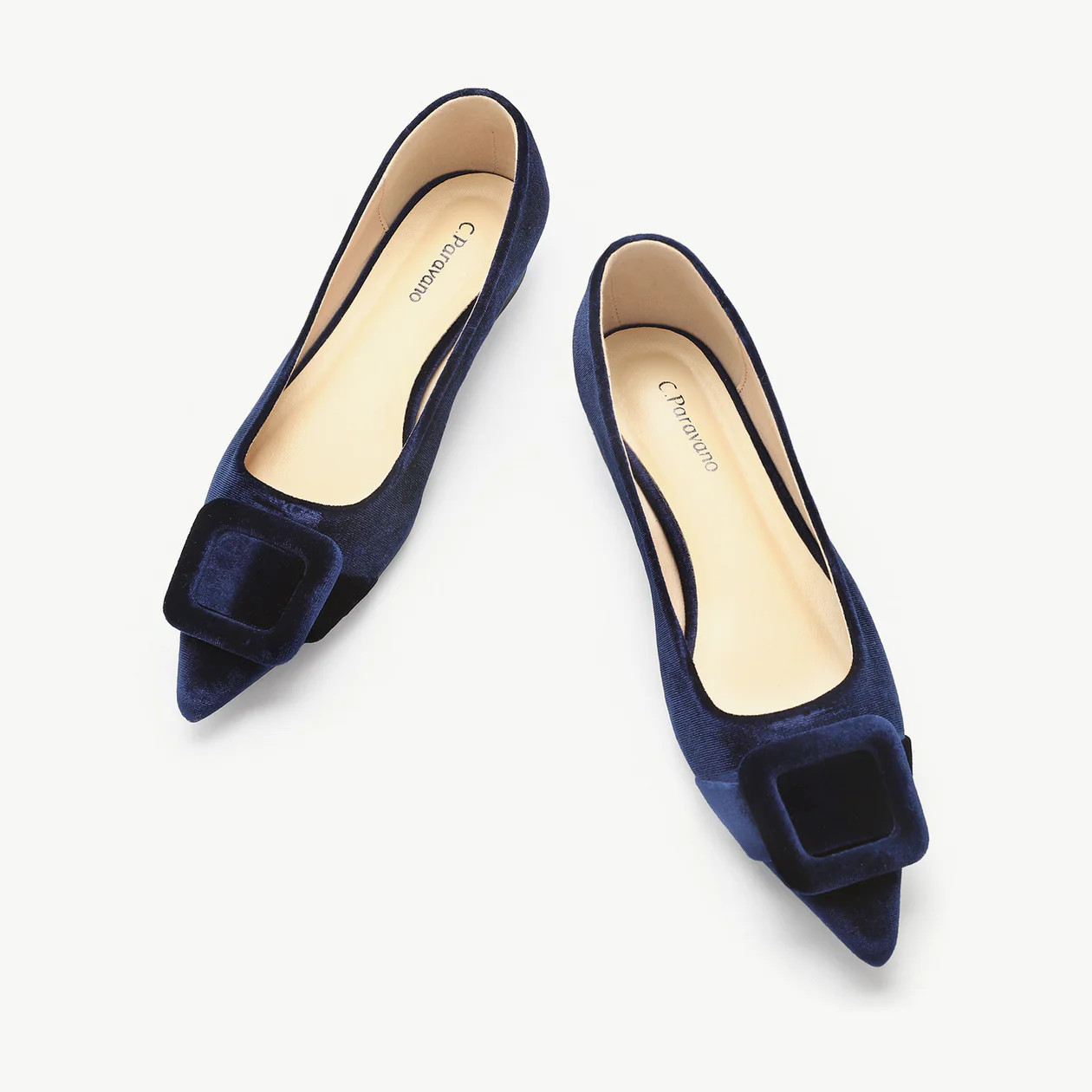 Square Buckle Velvet Flats (Aida) | C.Paravano | cparavano