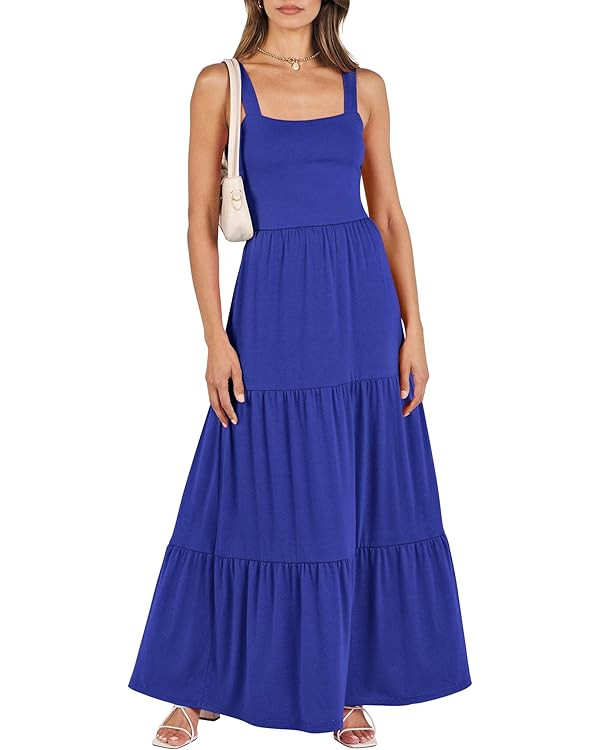 ANRABESS Women's Summer Casual Long Maxi Beach Vacation Dresses Sleeveless Square Neck Flowy Tier... | Amazon (US)
