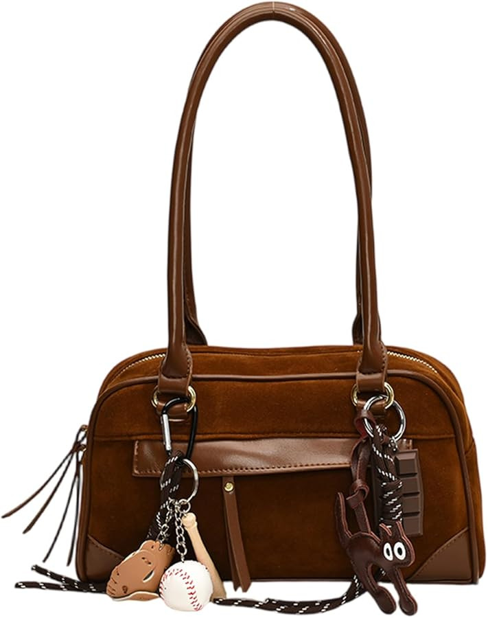 Suede Shoulder Bag For Women Y2k 90s Faux Leather Tote Purse Medium Soft Slouchy Handbag With Pen... | Amazon (US)