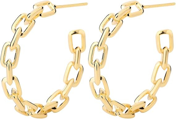 Hoop Earrings for Women - Link Hoop Earrings Gold/White Gold - Chain Hoop Earrings for Girls | Amazon (US)