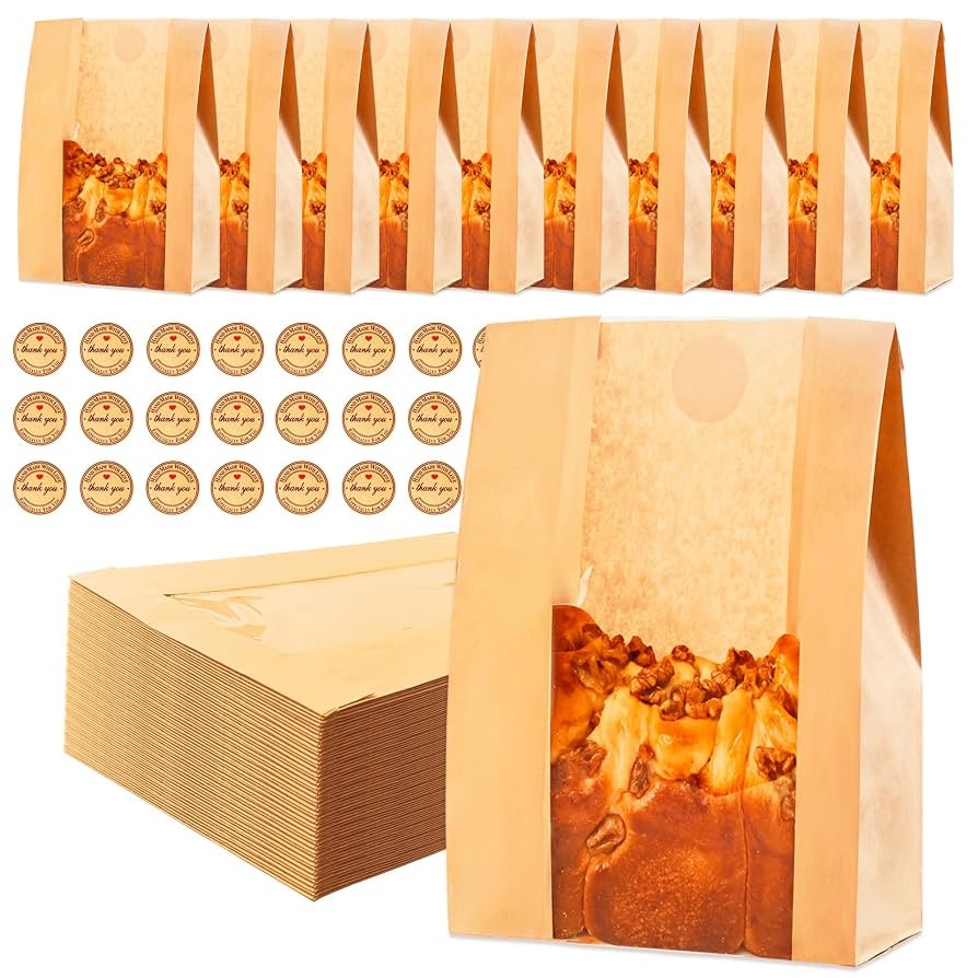 60pcs Paper Bread Bags for Homemade Bread, Sourdough Bags with Window, 13.7 x 8.3 x 3.5 Inch Larg... | Amazon (US)