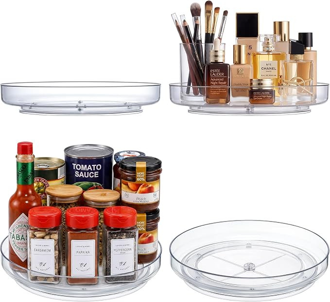 4 Pack 9 Inch Elegant Clear Turntable Acrylic Lazy Susan, Non-Skid Rotating | Smoothly Kitchen Sp... | Amazon (US)