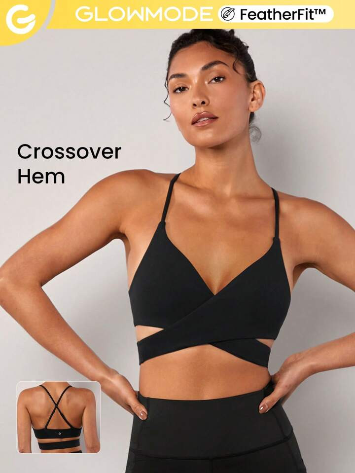 GLOWMODE FeatherFit™ Crossover Hem Sports Bra Light Support | SHEIN USA | SHEIN