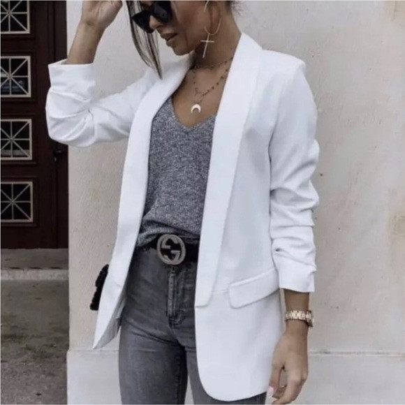 Zara White Rolled Up Sleeve Blazer | Poshmark