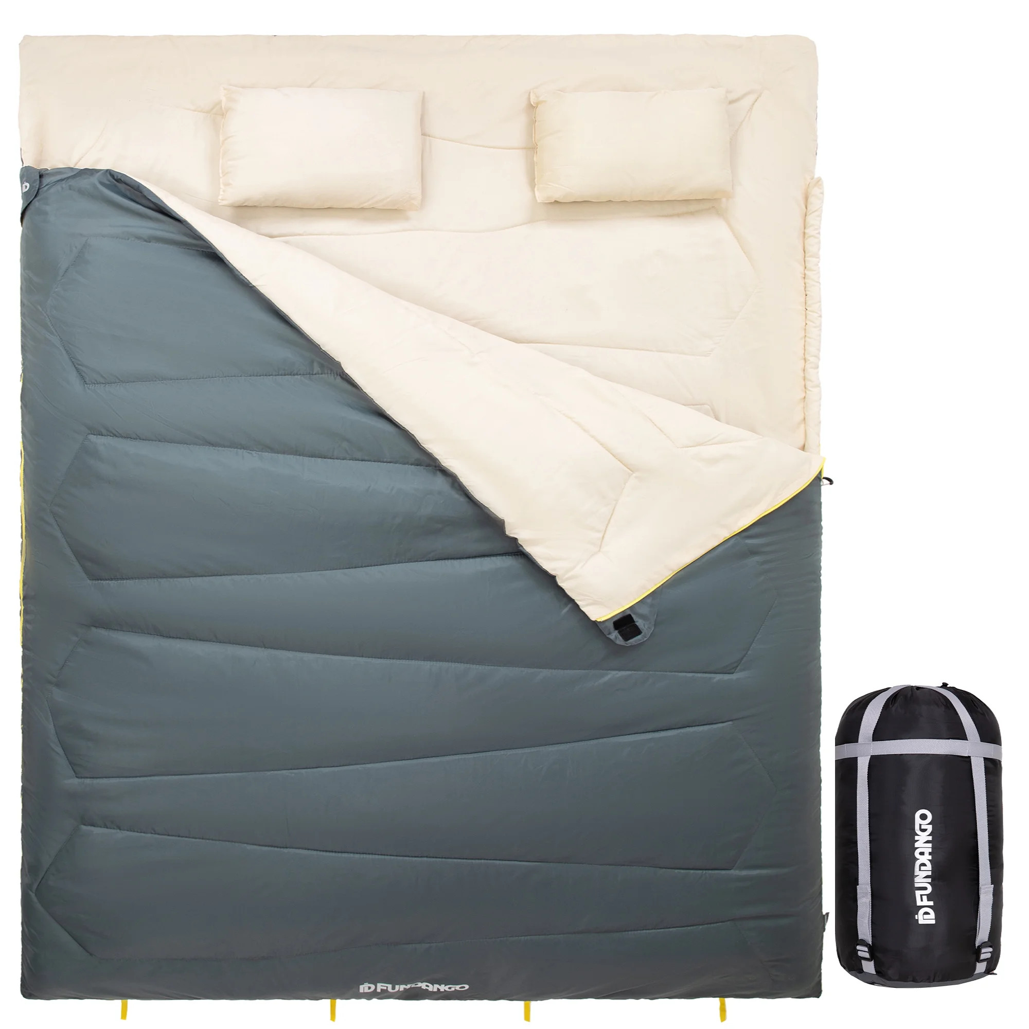 FUNDANGO 3-in-1 Queen Double Sleeping Bag Oversize Warm Weather Envelope Sleeping Bag with 2 Pill... | Walmart (US)