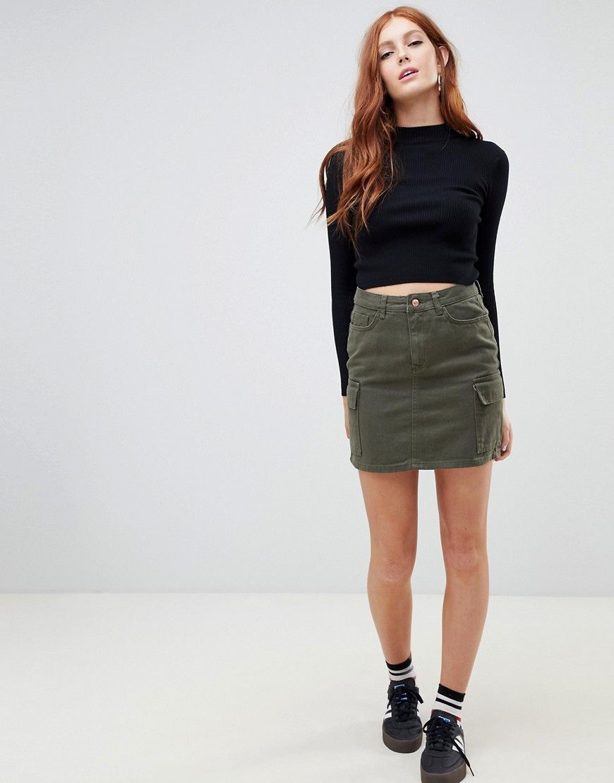 New Look denim utility skirt in khaki - Green | ASOS US