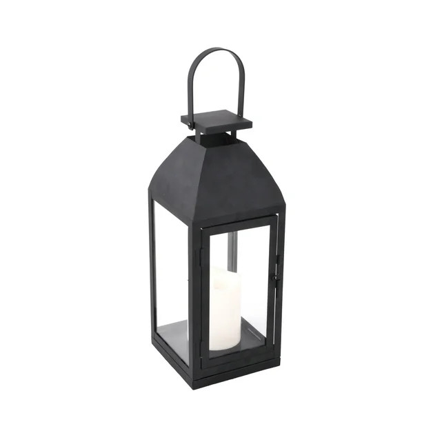 Better Homes and Gardens Battery Powered Outdoor Black Metal and Glass LED Lantern | Walmart (US)