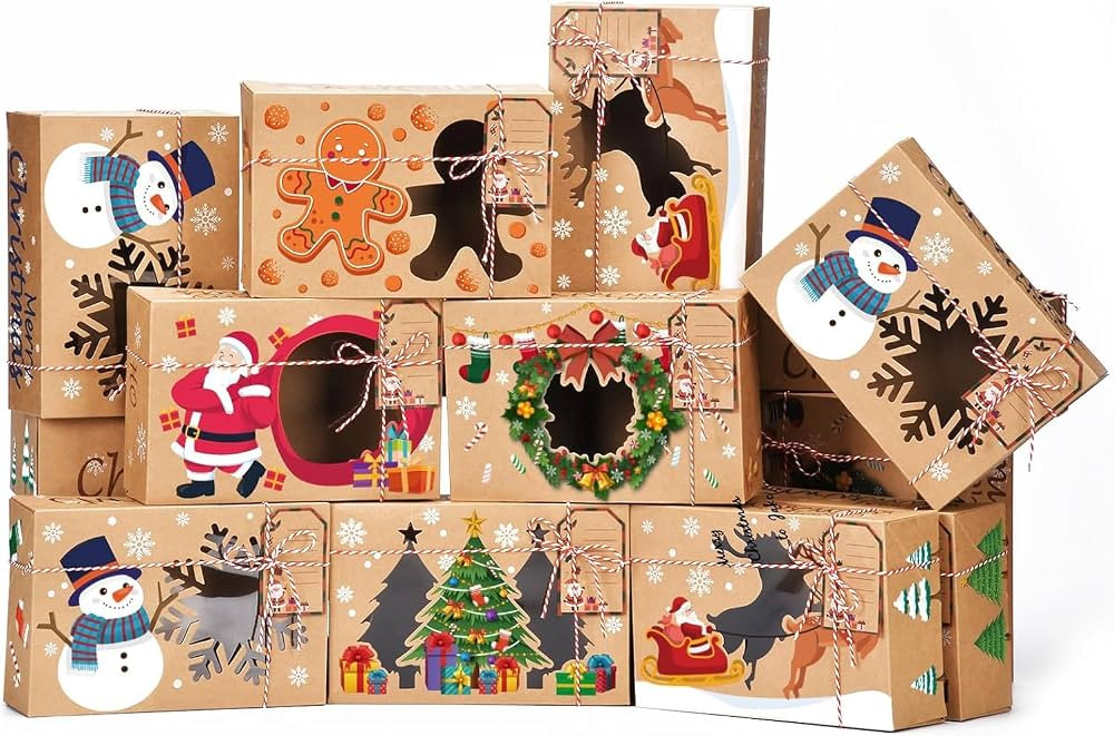 MOORAY 24 Pack Christmas Bakery Treat Cookie Boxes with Window, Bakery XMAS Treat Boxes, Candy an... | Amazon (US)