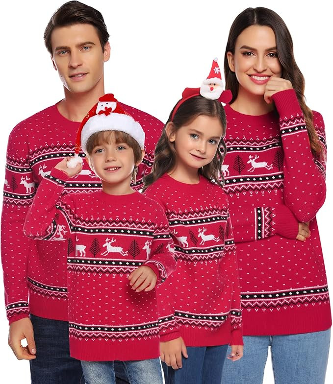 Uniexcosm Family Christmas Sweater Snowflake Reindeer Pattern Long Sleeve Crew Neck Xmas Holiday ... | Amazon (US)
