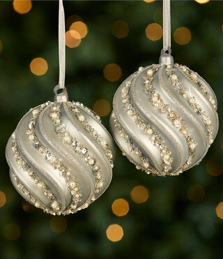 Southern Living Blue Christmas Collection Pearlized Swirled Glass Ball Ornament, Set of 2 | Dilla... | Dillard's