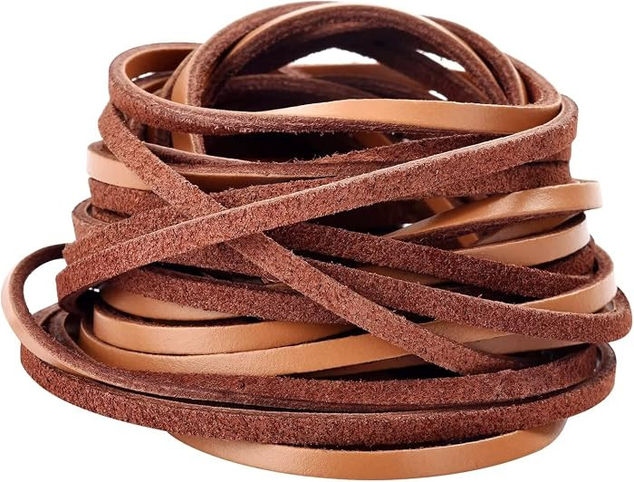 TeeLiy 3mm Flat Genuine Leather Cord, Strip Cord Braiding String Tan for Jewelry Making, Leather ... | Amazon (US)