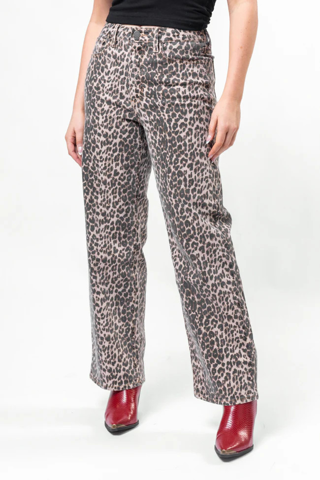 Primal Instincts Wide Leg Leopard Jeans | Pink Lily