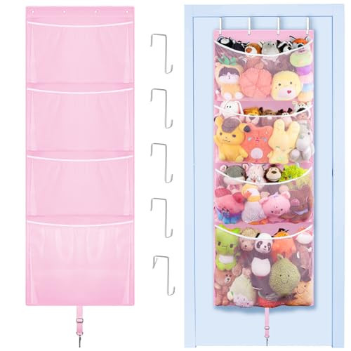 Woodoulogy Hanging Stuffed Animal Storage, Over Door Large Plush Toy Organizer with Metal Hook, Baby Accessory Holder Idea for Nursery, Doll & Bear Mesh Hammock Bag for Girl Boy Kid Room | Amazon (US)