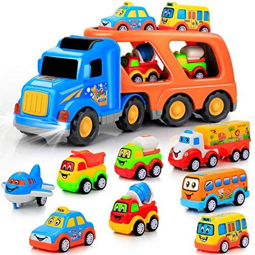 9 pcs Cars Toys for 2 3 4 5 Years Old Toddlers, Big Carrier Truck with 8 Small Cartoon Pull Back ... | Amazon (US)