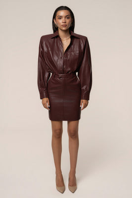Burgundy Milano PU Leather Skirt | JLUXLABEL US