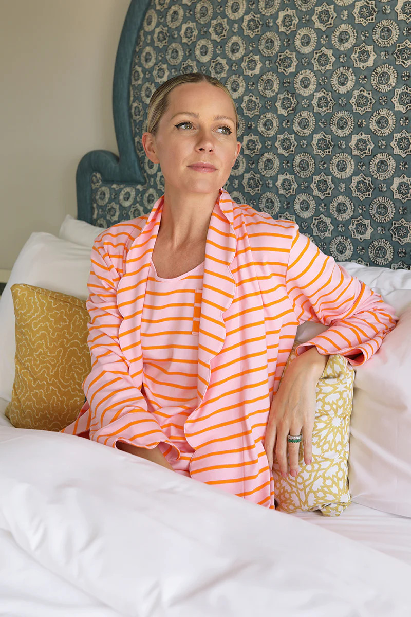 Pima Elise Robe in Pomelo Stripe | LAKE Pajamas