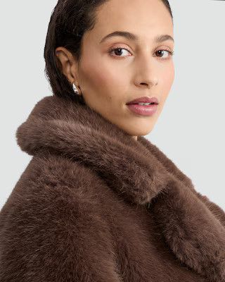 F&F Faux Fur Longline Coat in Brown | Tesco F&F