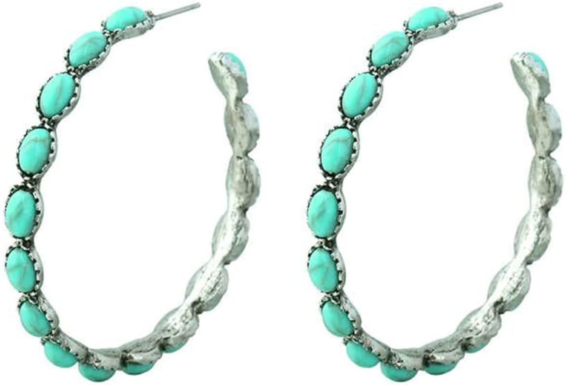 Chmuen Silver-Tone and Faux Turquoise Beaded Hoop Earrings | Amazon (US)