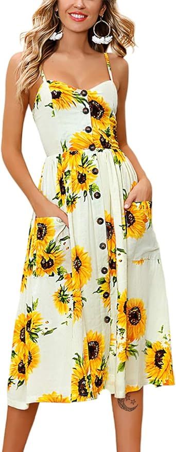 Exlura Women's Dresses Summer Floral Sundress Swing Beach Dress with Pockets | Amazon (US)