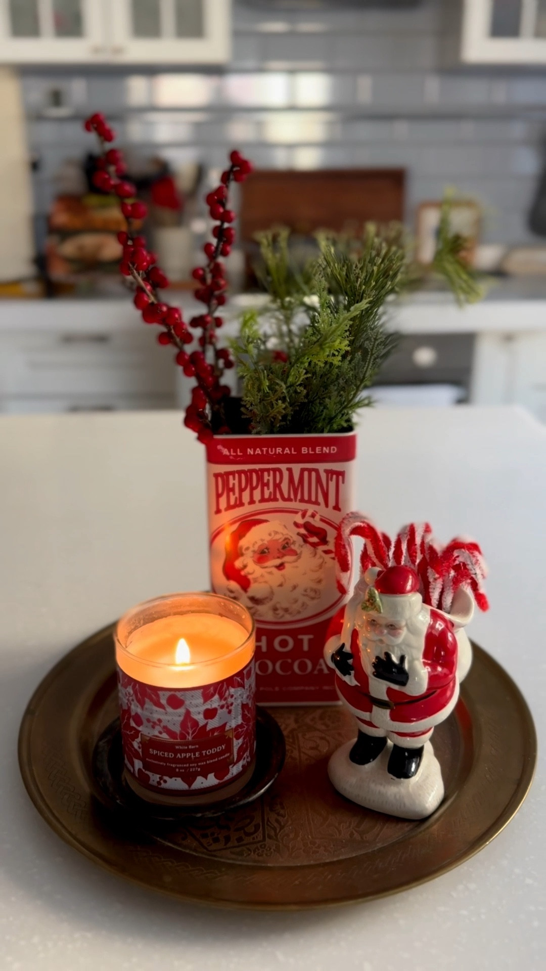 Christmas kitchen decor, Christmas kitchen tray decor idea, vintage Santa figurine, Christmas candle 

#LTKFindsUnder50 #LTKHoliday #LTKHome
