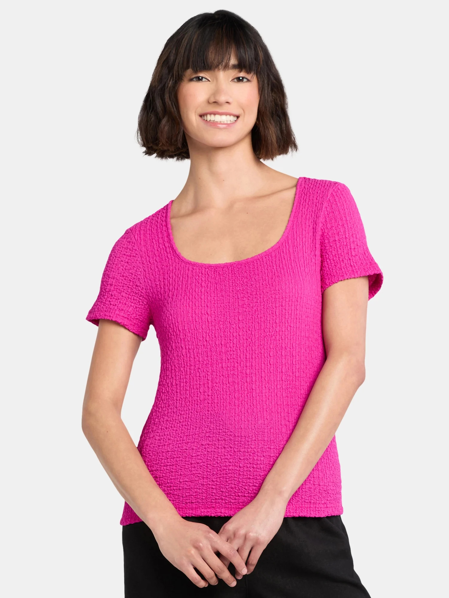 Time and Tru Women's Square Neck Pucker Tee with Short Sleeves, Sizes XS-XXXL | Walmart (US)