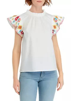Crown & Ivy™ Women's Embroidered Printed Sleeve Top | Belk