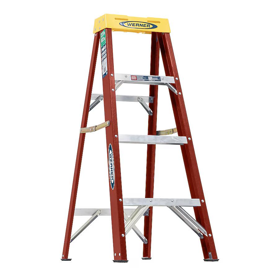 Werner FS204P2025 4-ft ( 8-ft Reach Height ) Fiberglass Type 2 - 225 lbs. Load Capacity Step ladd... | Lowe's
