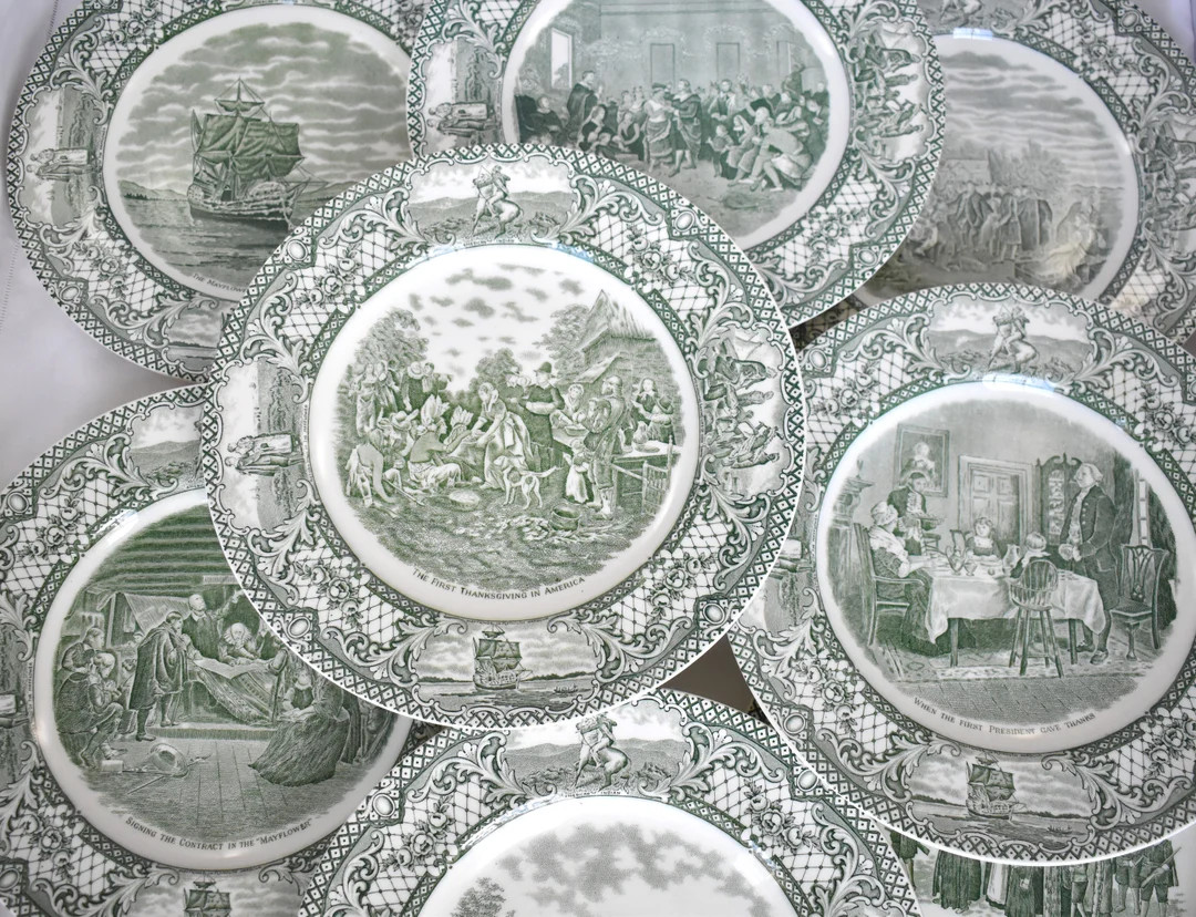 Crown Ducal Colonial Times Dinner Plates Various Patterns Available Thanksgiving Pilgrims Early A... | Etsy (US)