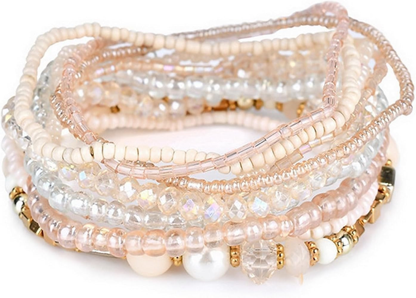 MengPa Beaded Bracelets for Women Trendy Stacks Boho Bead Bracelet Pack Friendship Jewelry | Amazon (US)