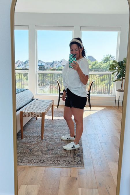 Ootd, black jean shorts, white top, comfy white sneakers, Veja sneakers, leather sneakers, Disney outfit, casual outfit, date night outfit, knot headband



#LTKstyletip #LTKFind