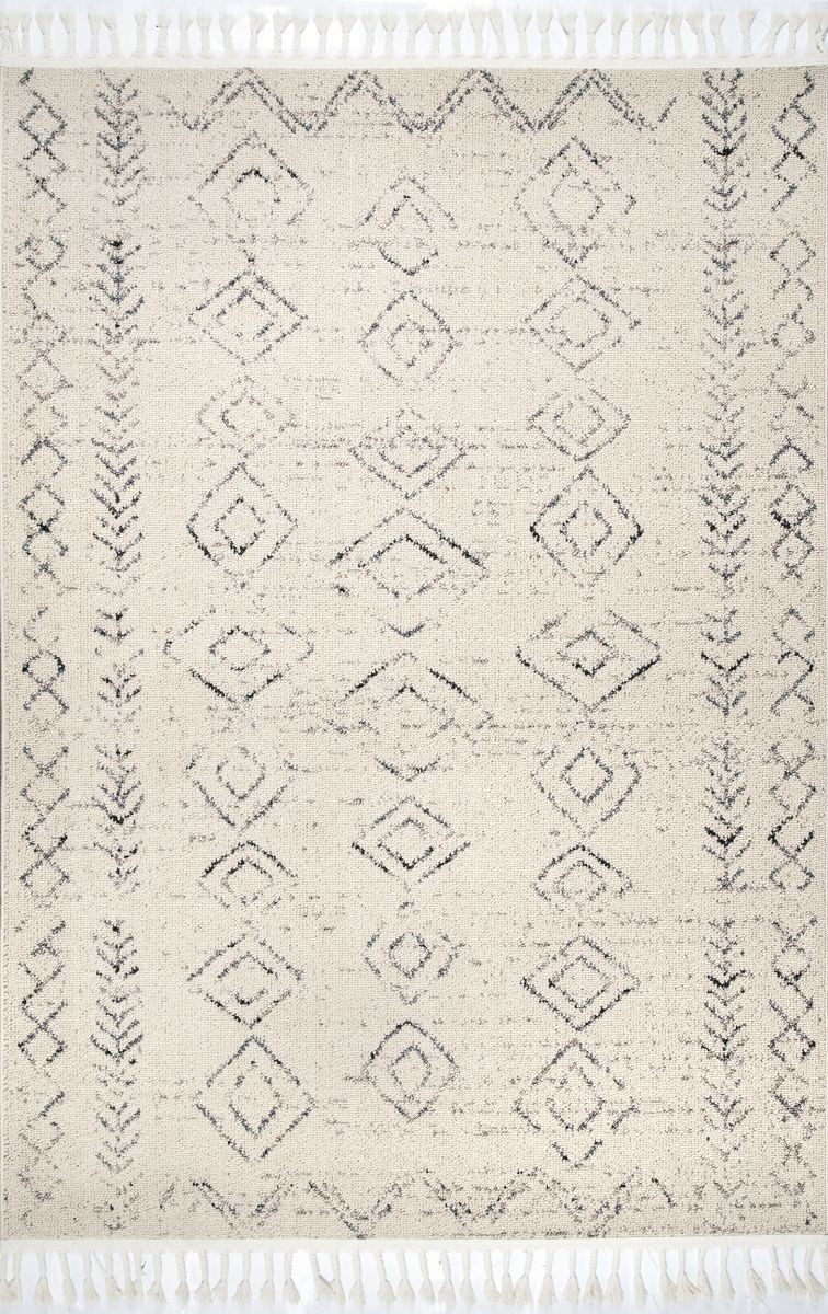 Ivory Moroccan Diamonds Tassel Area Rug | Rugs USA