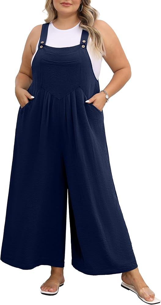 OLRIK Plus Size Jumpsuit for Women Wide Leg Casual Summer Rompers Adjustable Loose fit Overalls J... | Amazon (US)