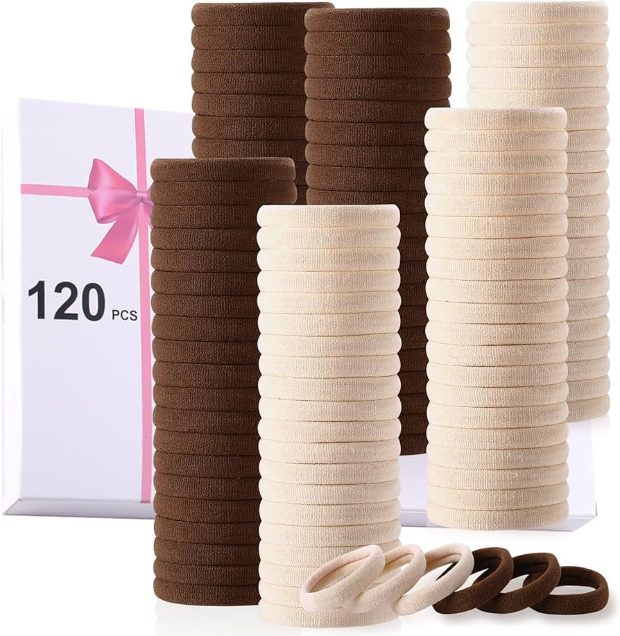 LuSeren 120 Pcs No Damage Thick Hair Ties, Large Soft Seamless Nylon Hair Elastics for Women, Pon... | Amazon (US)