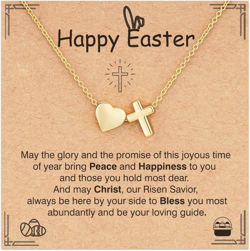 Easter Basket Stuffers Confirmation First Communion Baptism Gifts for Girls, 14K Gold Plated Hear... | Amazon (US)