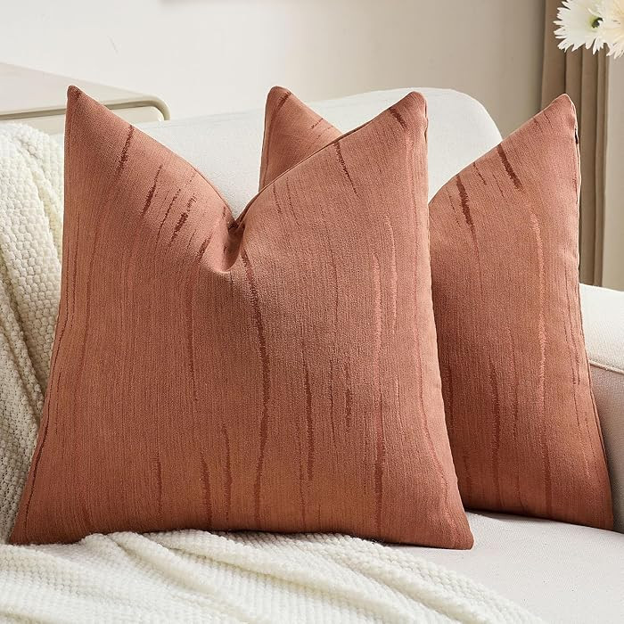 Pack of 2 Chenille Striped Throw Pillow Covers 22x22 Inch,Rust | Amazon (US)