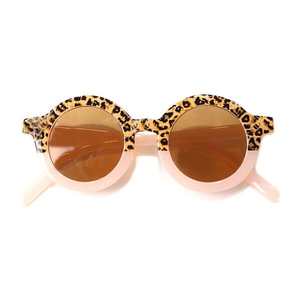 Round Retro Two Tone Sunglasses, Pink Cheetah | Maisonette