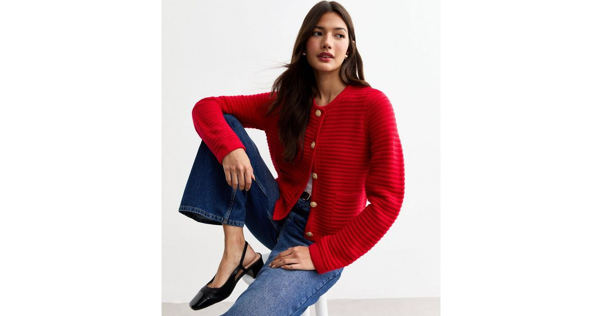 Red Button Up Ribbed Cardigan
						
						Add to Saved Items
						Remove from Saved Items | New Look (UK)