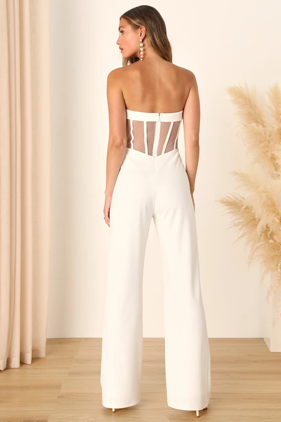 Fashionista Nights Ivory Strapless Bustier Wide-Leg Jumpsuit | Lulus (US)