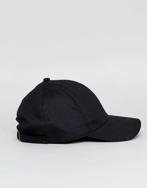 ASOS DESIGN plain baseball cap with improved fit in black | ASOS (Global)