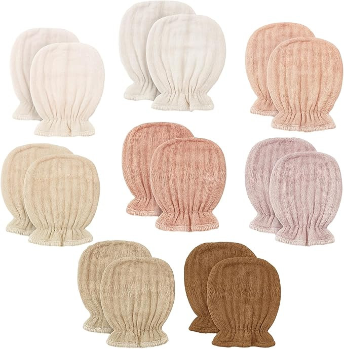 Newborn Baby Muslin Mittens 0-6 Months No Scratch Elastic Wrist Soft Breathable Gloves Bulk Cotto... | Amazon (US)