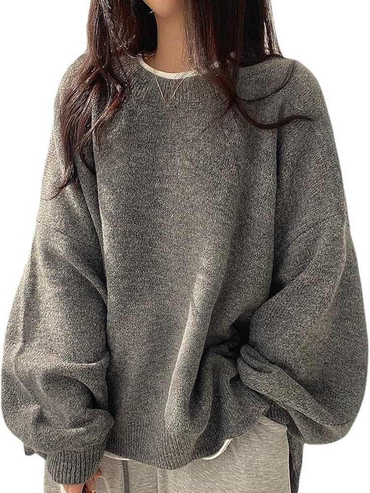 Women's Solid Knitting Split Hem Crewneck Jumper,Women's Long Sleeve Pullover Sweater Fall Casual... | Amazon (US)