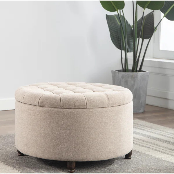 Yanchep 28'' Wide Tufted Round Storage Ottoman with Storage | Wayfair North America