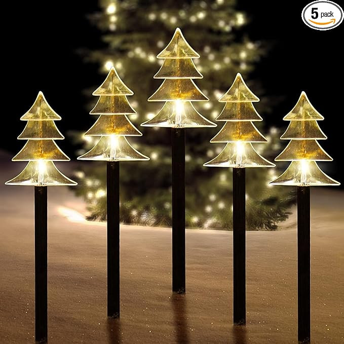 ILLUMINEW Outdoor Christmas Decorations, Solar Christmas Pathway Lights, Set of 5 Waterproof Land... | Amazon (US)