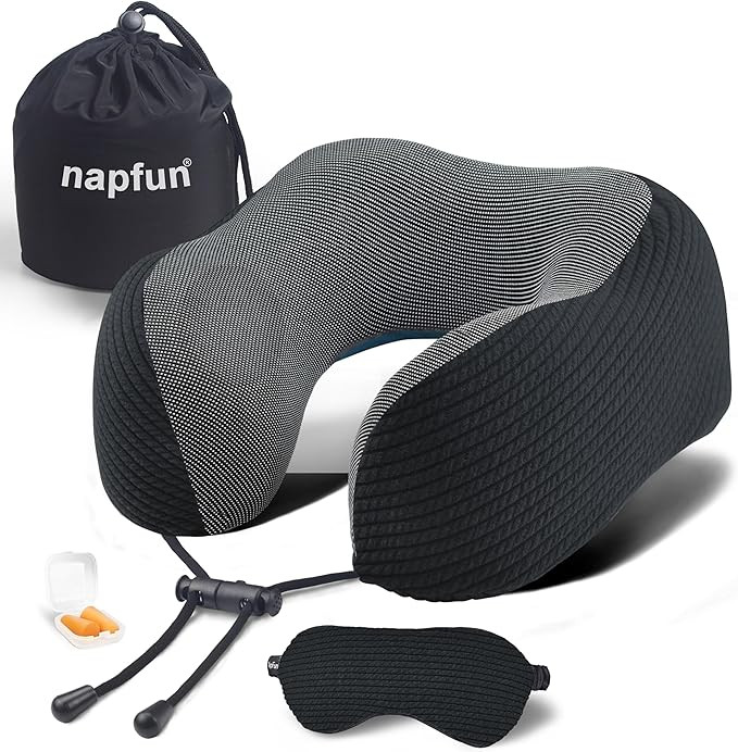 napfun Neck Pillow for Traveling, Upgraded Travel Neck Pillow for Airplane 100% Pure Memory Foam ... | Amazon (US)