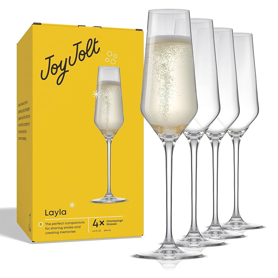 JoyJolt Champagne Glasses Layla Collection, Set of 4 – 6.7 oz Elegant Crystal Stemmed Champagne... | Amazon (US)