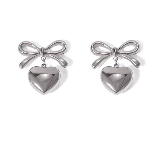Gold Heart Dangle Earrings for Women Bow Dangle Earrings Chunky Heart Earrings Disco Ball Earrings Dainty Heart Drop Earrings Fashion Jewelry Accessories (silver) | Amazon (US)