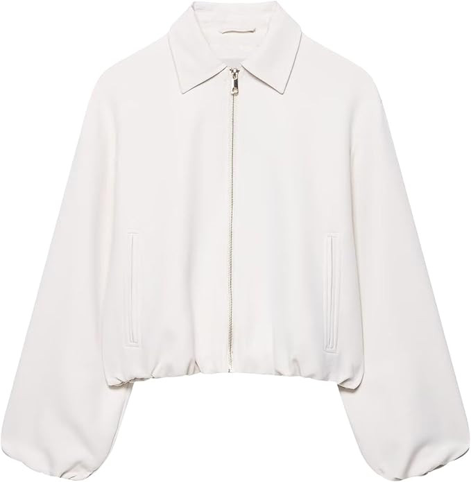 FindThy Women’s Zipper Bomber Jacket Casual Lapel Collar Puffed Long Sleeve Crop Outerwear Coat... | Amazon (US)