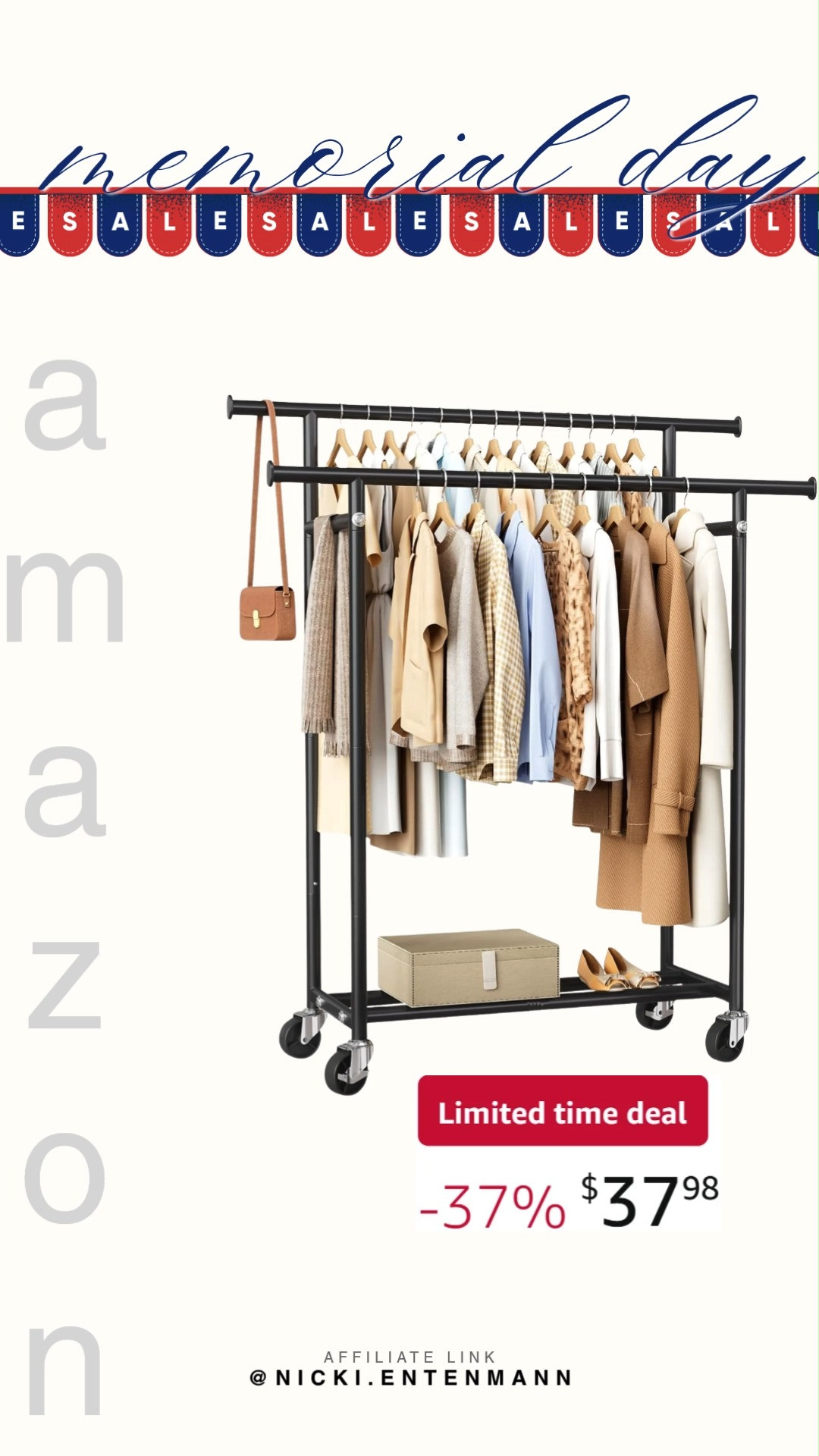 Double Rods Rolling Clothing Rack keeps outfits organized with sturdy design and easy mobility. Perfect for hanging clothes at home, in dorms, or during travel, it adds effortless convenience. 👕✨🚀  

#clothingrack #rollingrack #doublerodsrack #closetorganization #storagesolutions #homeorganization #garmentrack #portableclothingrack #utilityrack #fashionstorage 

 #LTKdayinmylife #LTKHome #LTKSaleAlert