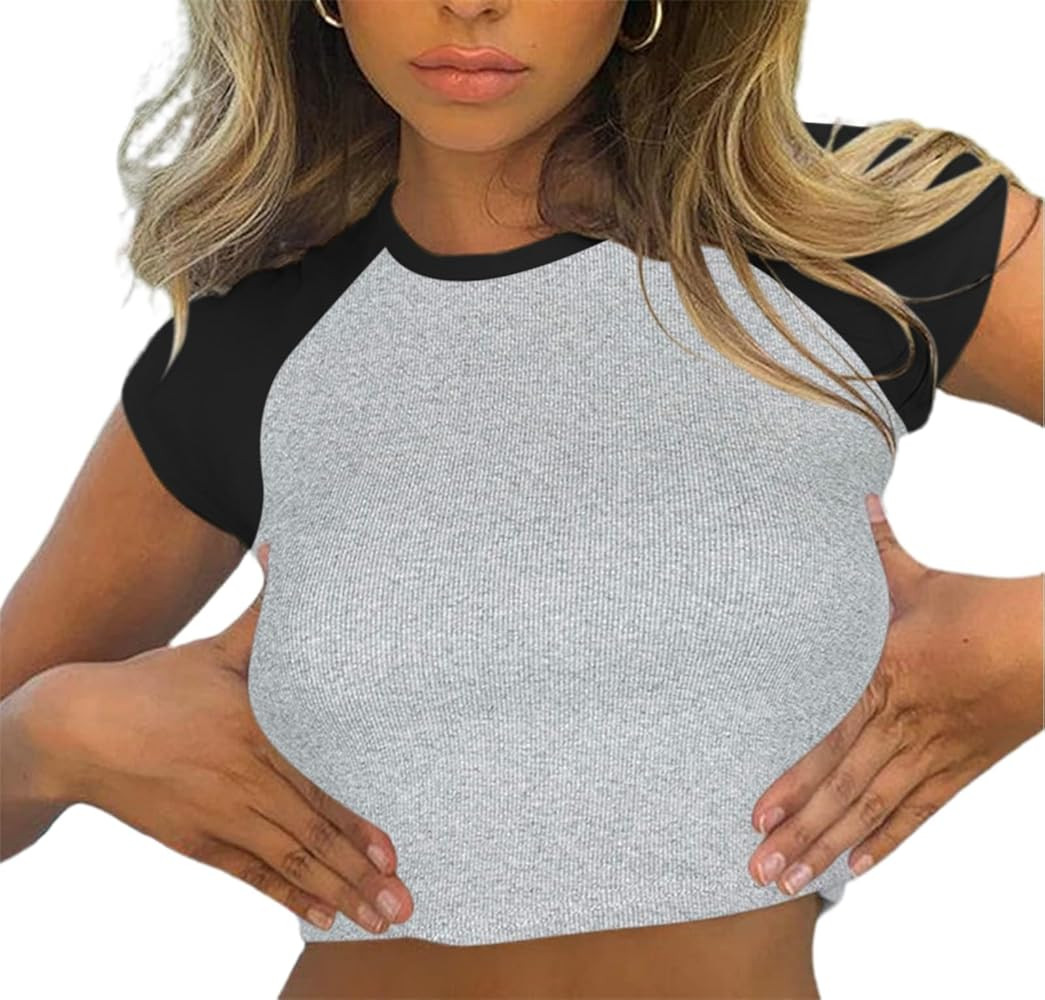 Avanova Women's Letter Print Tee Short Sleeve Round Neck Slim Fit Crop Top T Shirt | Amazon (US)